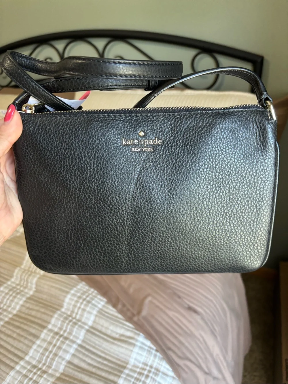 kate spade Black Pebbled Leather Messenger Crossbody